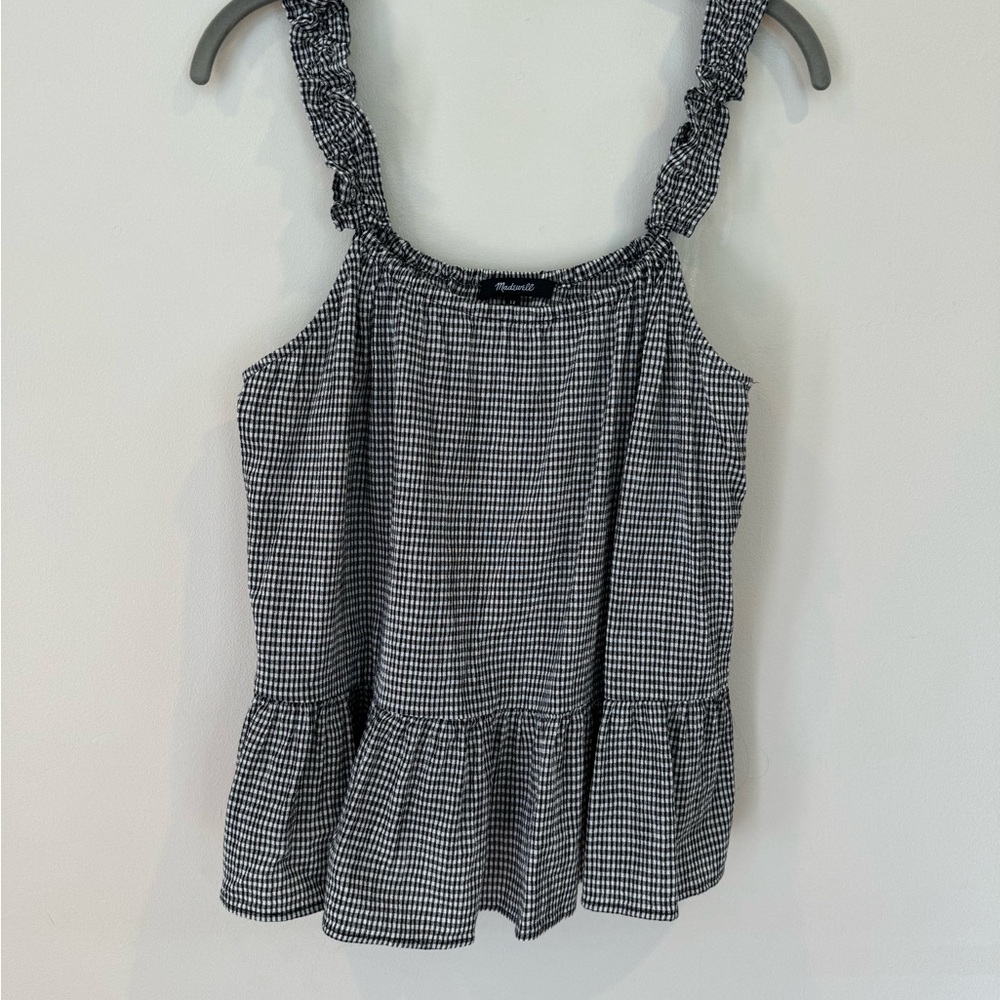 Madewell Ruffle-Strap Cami Top in‎ Gingham - Black & White - Size 12